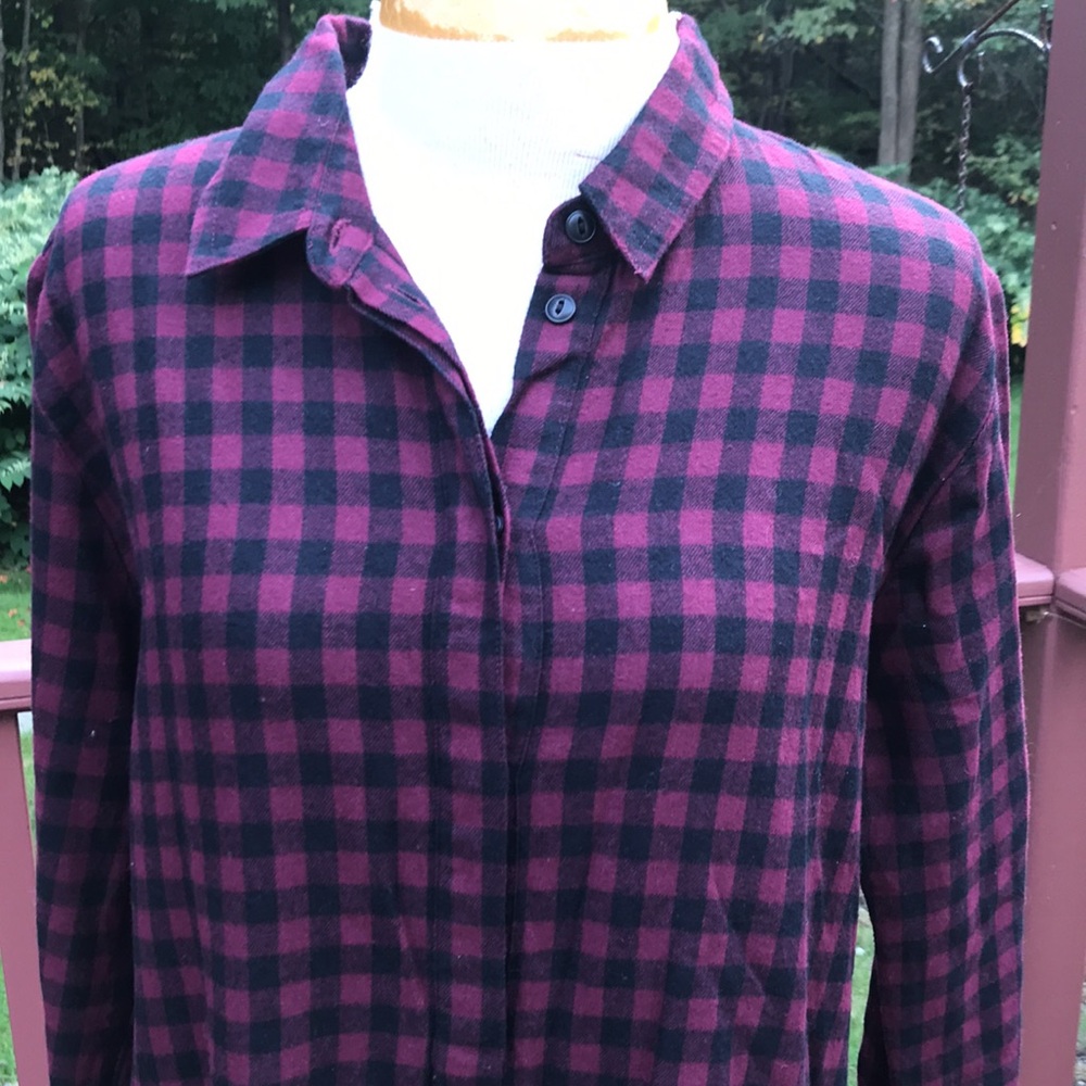 Madewell medium burgundy combo Buffalo check  long sleeve shirt dress. - Picture 2 of 8